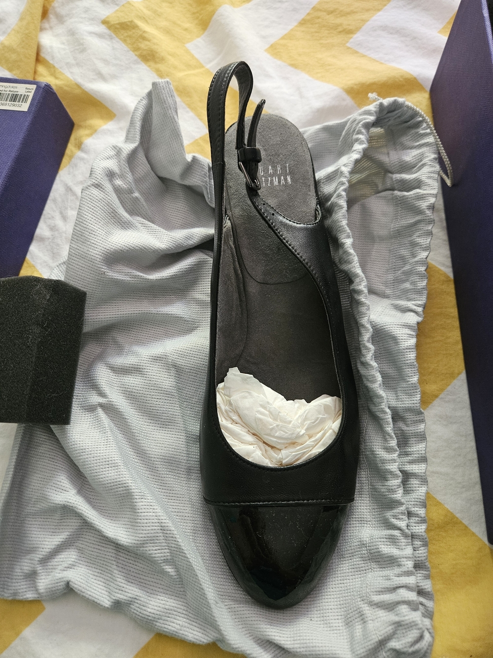 Stuart Weitzman Black Patent & Leather Slingback Pump